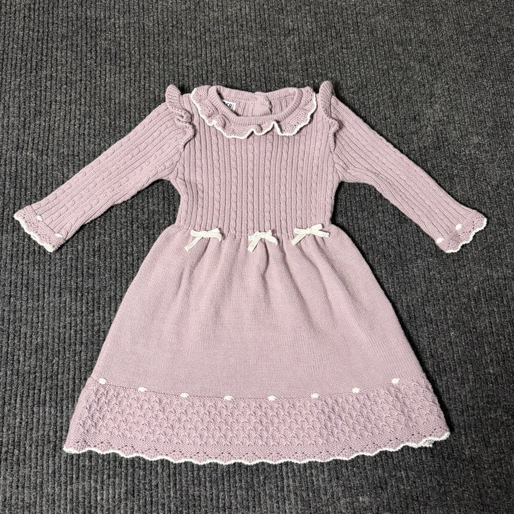 Blueberi Boulevard Lavender Lilac Purple Sweater Crochet Dress Bows 2T Sweet